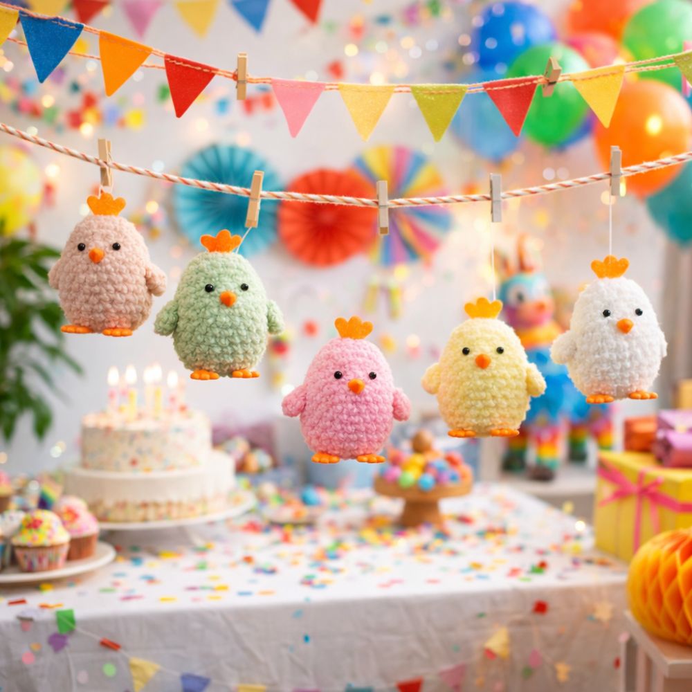 Party Favors Cute Crochet Chick Pendant Colorful Funny Easter Chick Decoration Handmade Chick Figurine Office Decor