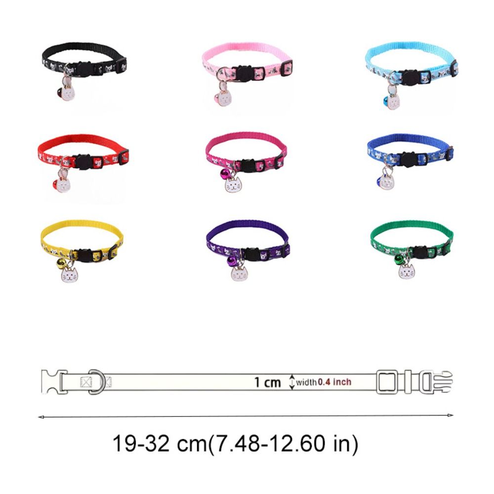 Cute Adjustable Pet Cat Collar Quick Release Safety Buckle Anti-lost Cat Necklace with Cat Face Pendant Bell Cat Pattern Anti-choking Puppy Collar Kitten