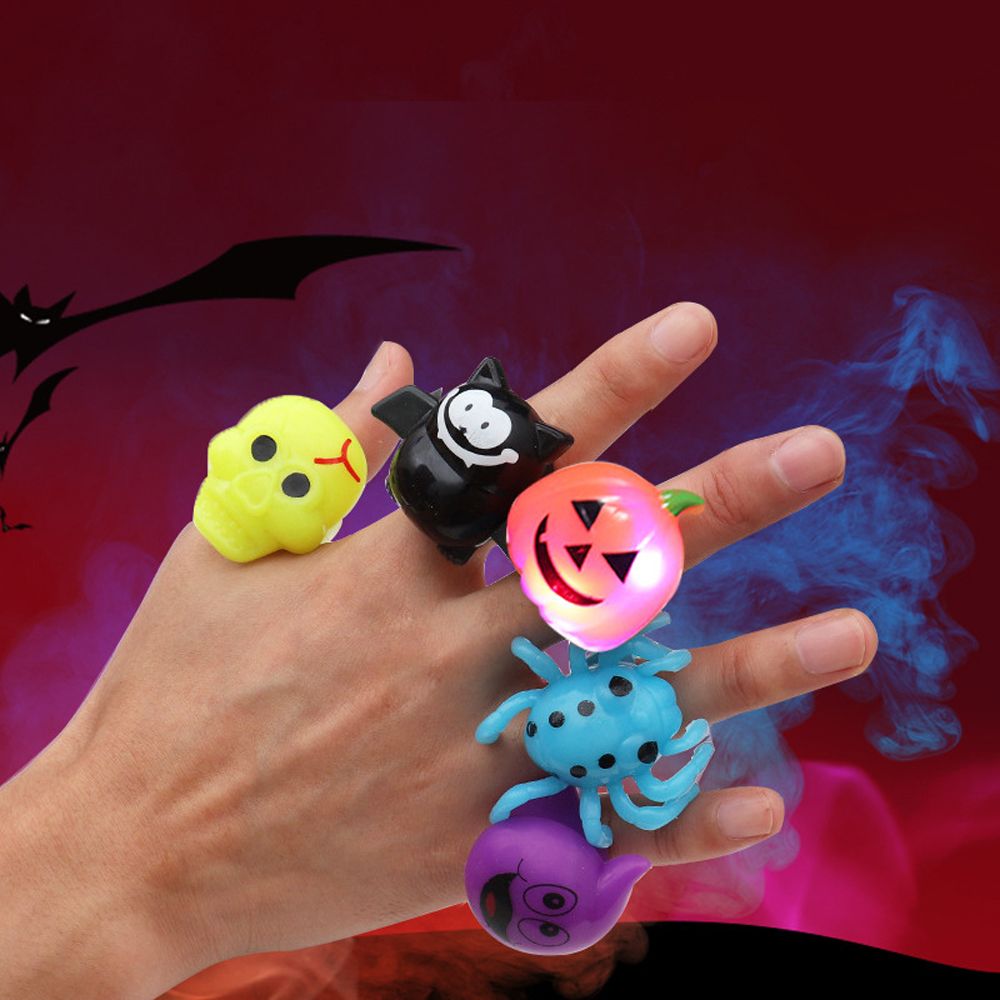 Creative Gift For Women Men Spider Dimmer Antistress Party Finger Rings Halloween Party Jewelry LED Glowing Light Female Halloween Rings