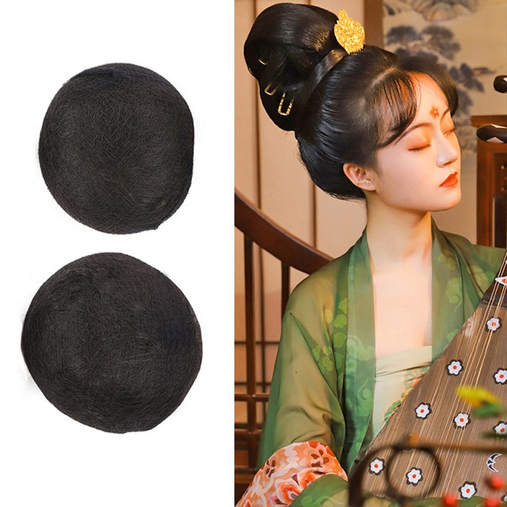 Natural Fluffy High quality Vintage Headwear Girls Ancient Women Synthetic Chinese Style Retro Hair Chignon Cosplay Wig Hanfu Hair Pads Fairy Wig Bag