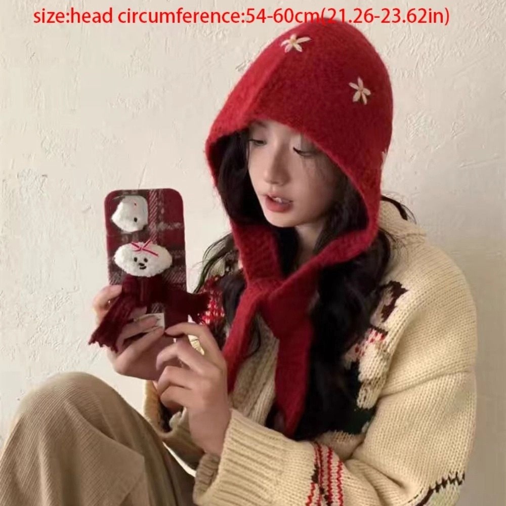 Creative Pullover Hat Flower Balaclava Hat Beanie Simple Knitted Hat Cute Thickened Ear Protection Hat Warm