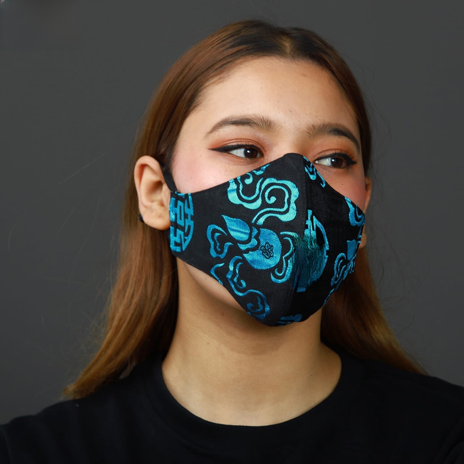 ANX Brocade Silk Printed Three Layer Washable Face Mask With Ear Hoops