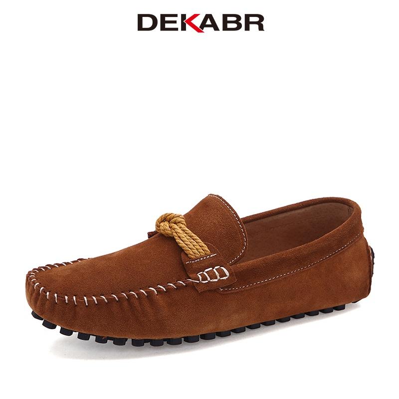 DEKABR Loafers Men New Design Suede Loafers Genuine Hide Slip on Moccasins Men Comfy Red Moccasin Driving Loafers for Men