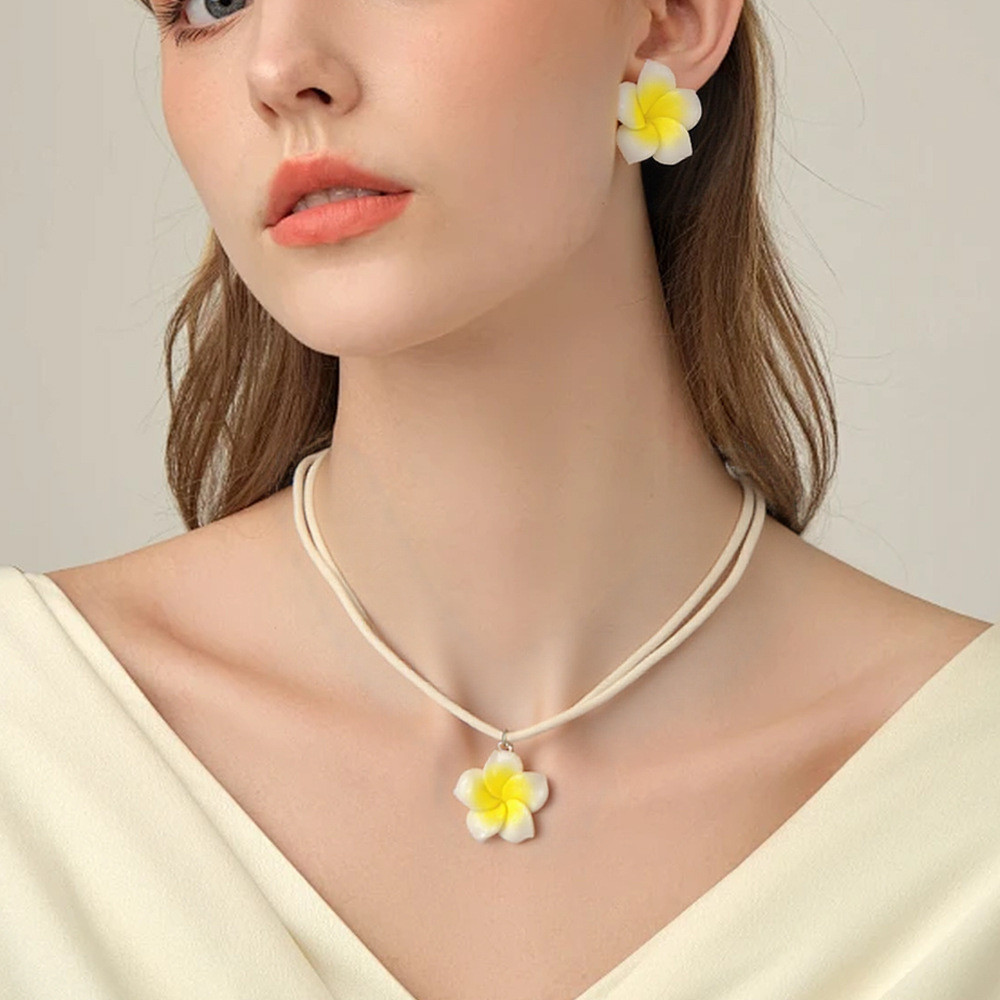 Dopamine Egg Flower Necklace Earrings Jewelry Set for Women Sweet Girl Trendy Accessories New