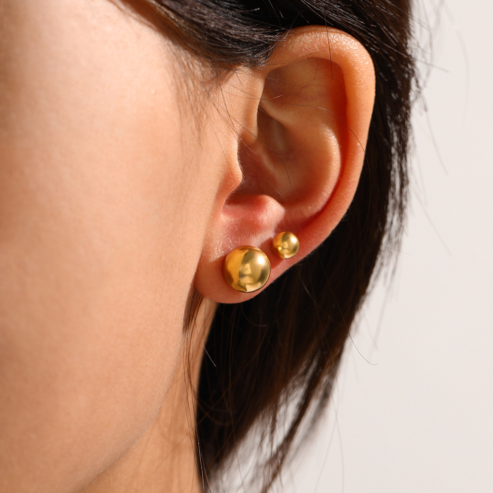 Simple Stainless Steel Gold Metal Peanie Round Bead Stud Earrings Hypoallergenic Fashion Jewelry