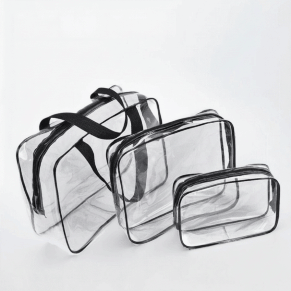 /3Pcs Wash Bag Large Capacity Transparent Storage Bag Portable Waterproof Design Travel Toiletry Organizer Multi-purpose Thickened PVC Cosmetic Bag Home Organization