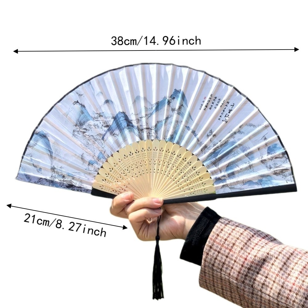 Vintage Silk Cloth Folding Hand Fan Peony Flower Bamboo Frame Retro Handheld Fan Shell-Shaped Decoration Dance Fan Hanfu Cheongsam