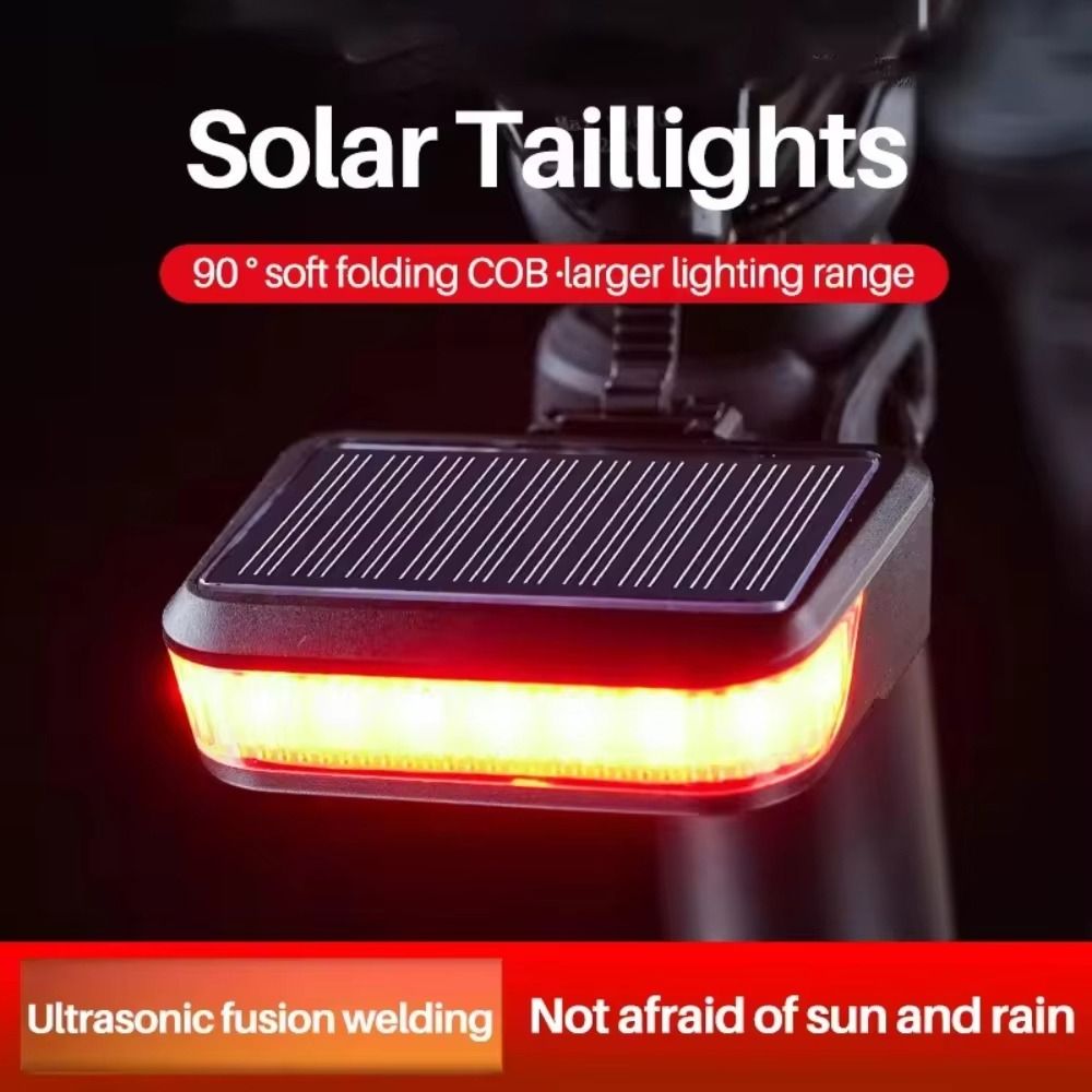 Portable LED COB Solar Bicycle Tail Light High Brightness USB Rechargeable Safety Warning Tail Light Water Proof Solar Charging COB Bicycle Tail Light Night Riding Bicycle Accessory