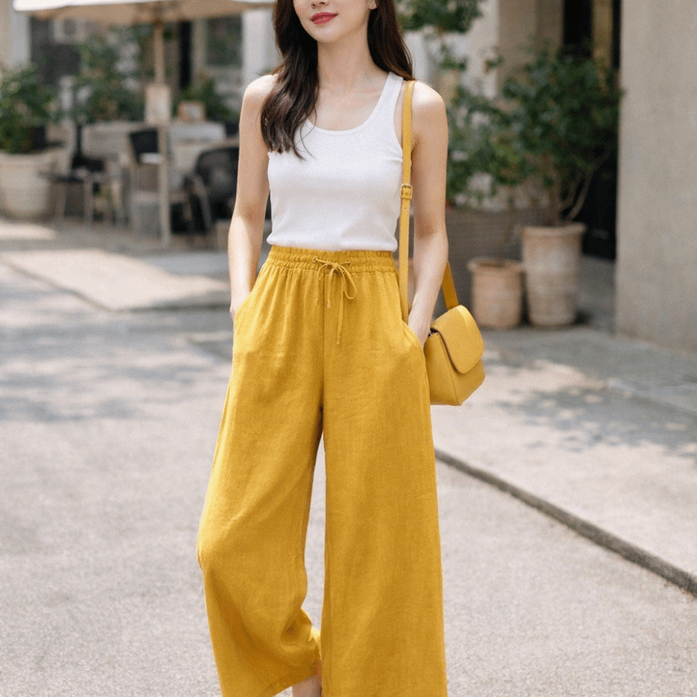 New Retro Style Wide Leg Pants Straight Leg Loose Cotton Linen Pants Summer High Waist Casual Pants Office