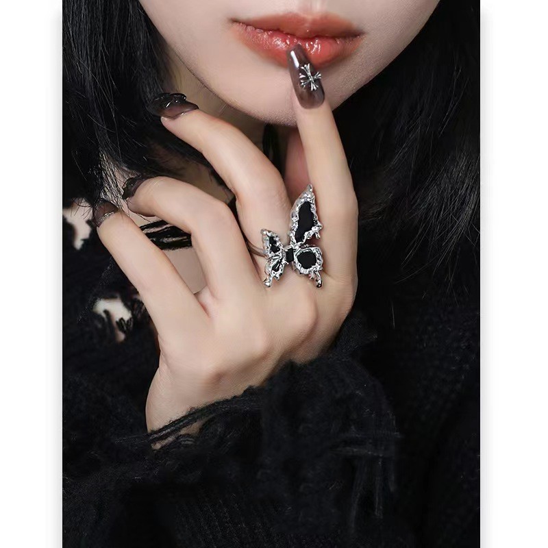 【Special offer】New Winter Black Butterfly Open Ring Women's New Chinese Style Simple Design Food Finger Ring High-grade National Style Jewelry