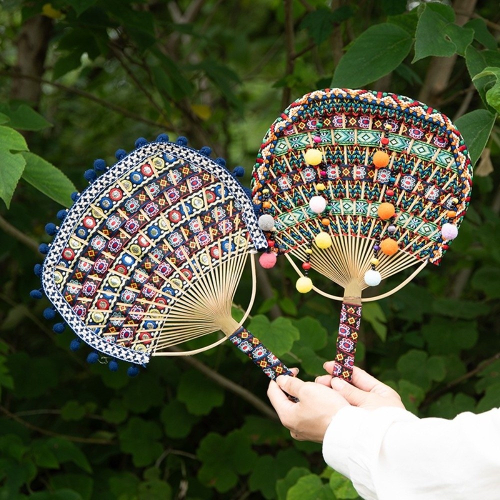 Gift Handmade DIY Bamboo Fan Material Set Double-sided Ethnic Style Handmade Fan Wooden Handle Round Fan Photography Prop