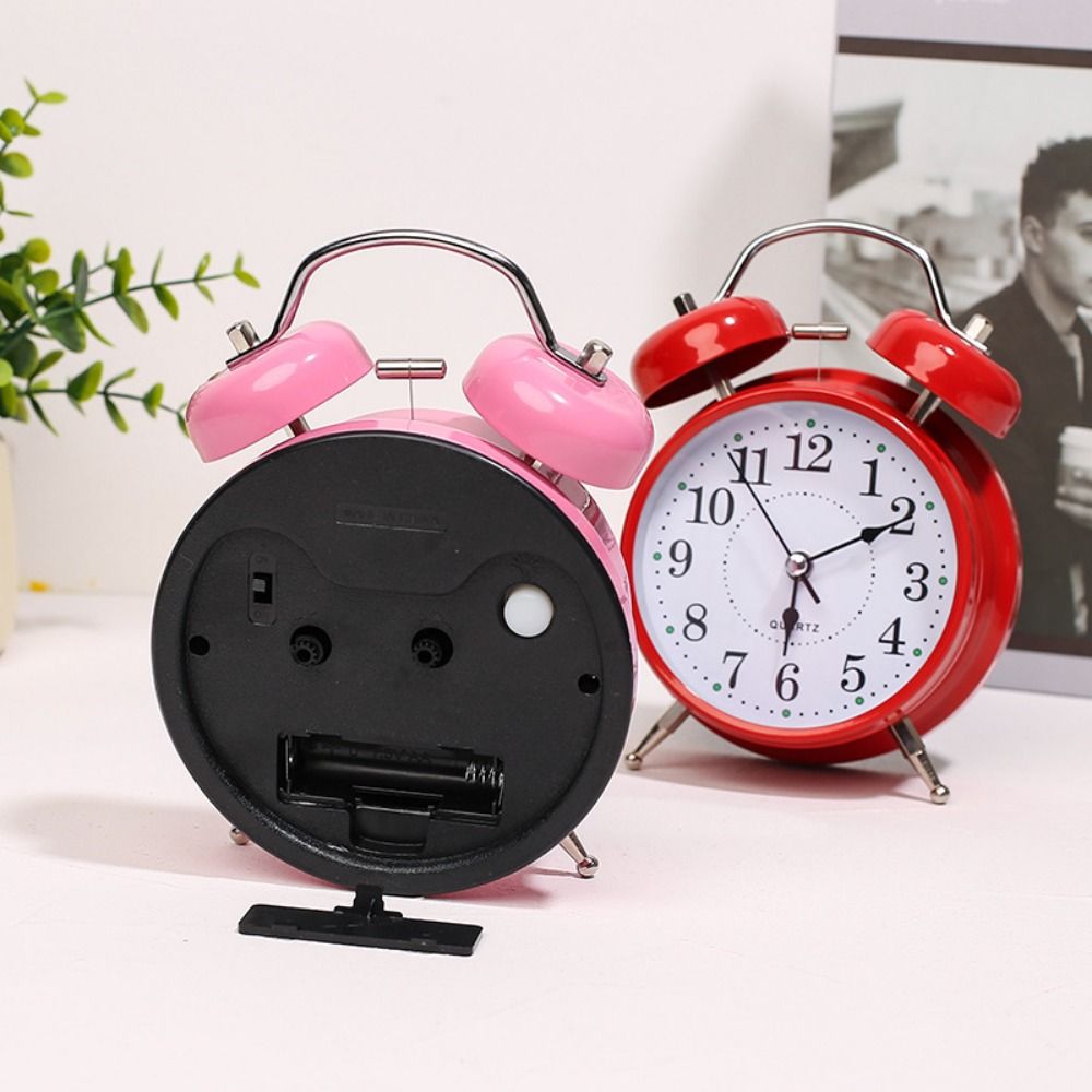 Study Creative Classical Alarm Clock Super Loud 3in Bell Alarm Clock Metal Frame with Night Light Time Planning Clock Room Decoration