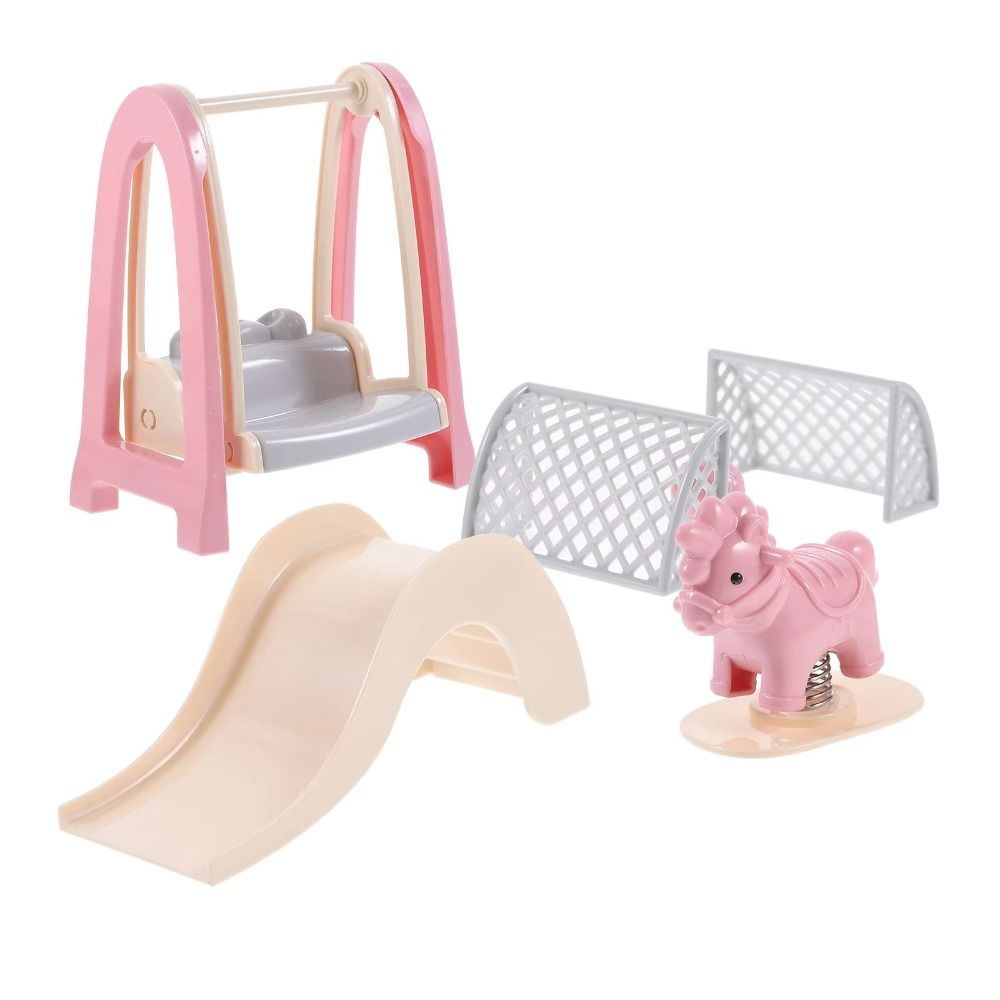 DIY Scene Simulation Doll House Amusement Park Pretend Play Plastics Children's Playhouse Toys Wooden Horse :12 Scale Miniature Slide Swing Kids Toy