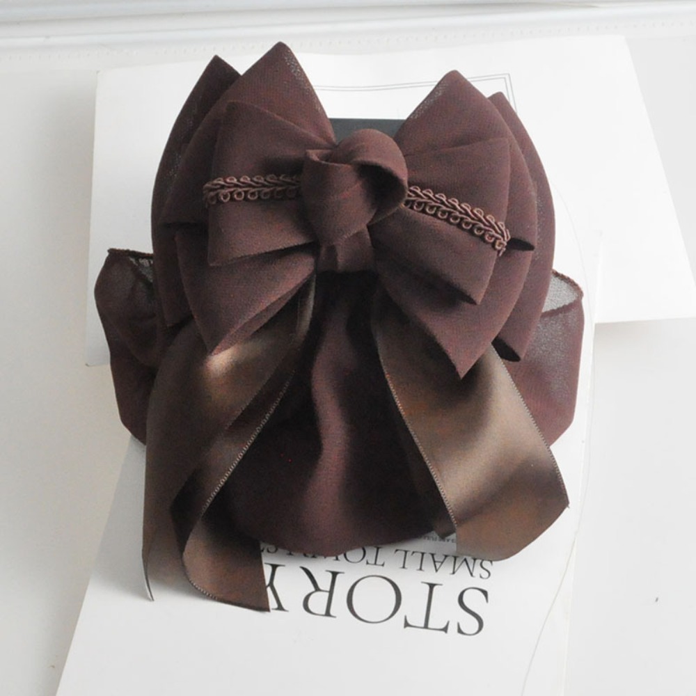 High Quality Ribbon Ruffled Edges Hair Net Sweet Women Spring Clip Bowknot Flower Bow Snood Bank