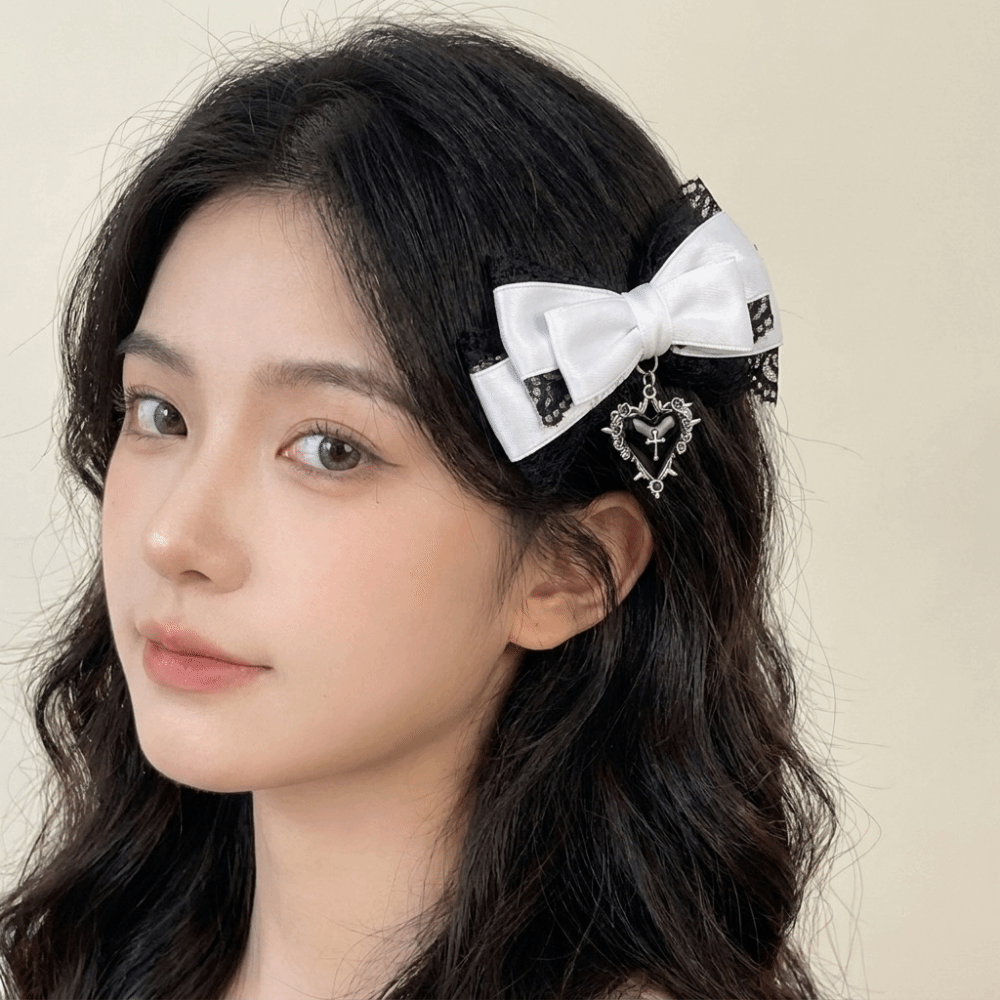 Sweet Y2K Bow Hair Clip Ribbon Gothic Hair Barrettes Alloy Cute Duckbill Clip Women