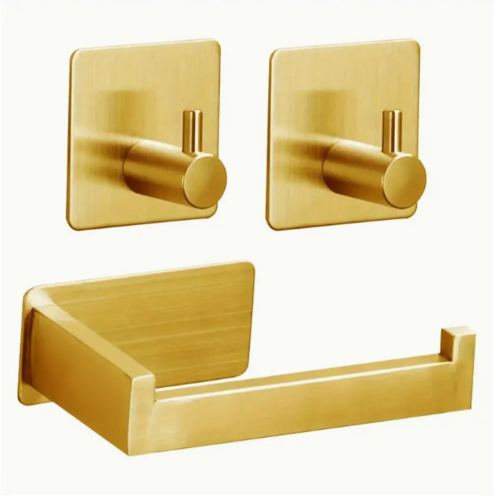 3PCS/Set Multi-purpose Stainless Steel Toilet Roll Paper Holder Wall Mounted Space-Saving Towel Hook Waterproof Easy Installation Kitchen Tissue Holder Kitchen