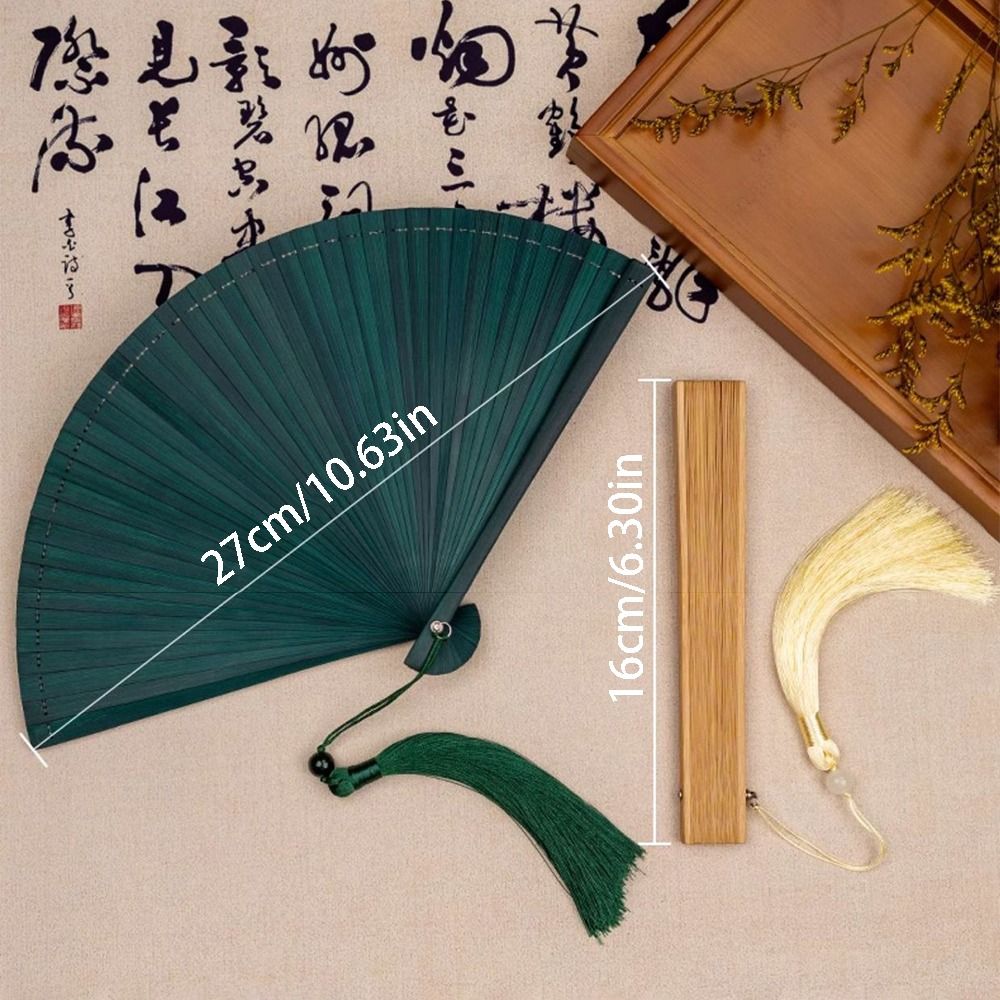 Fashion Chinese Style Solid Color Bamboo Fan Exquisite Portable Elegant Handheld Fans Retro with Random Tassel Kimono Fan Lady Dance Props
