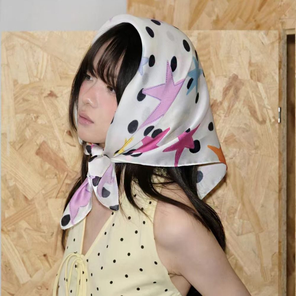 Retro Printed Star Print Scarf Geometric Shape Y2K Small Square Scarf Hip Hop Punk Bandana Outdoor