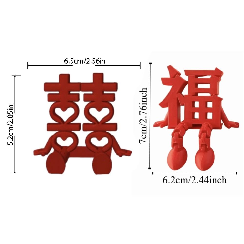 /2Pcs Festive Supplies Red Chinese Wedding Decorations Traditional Joint Movability 3D Xi Word Ornaments Romantic Photo Props Wedding Desktop Decor New Year