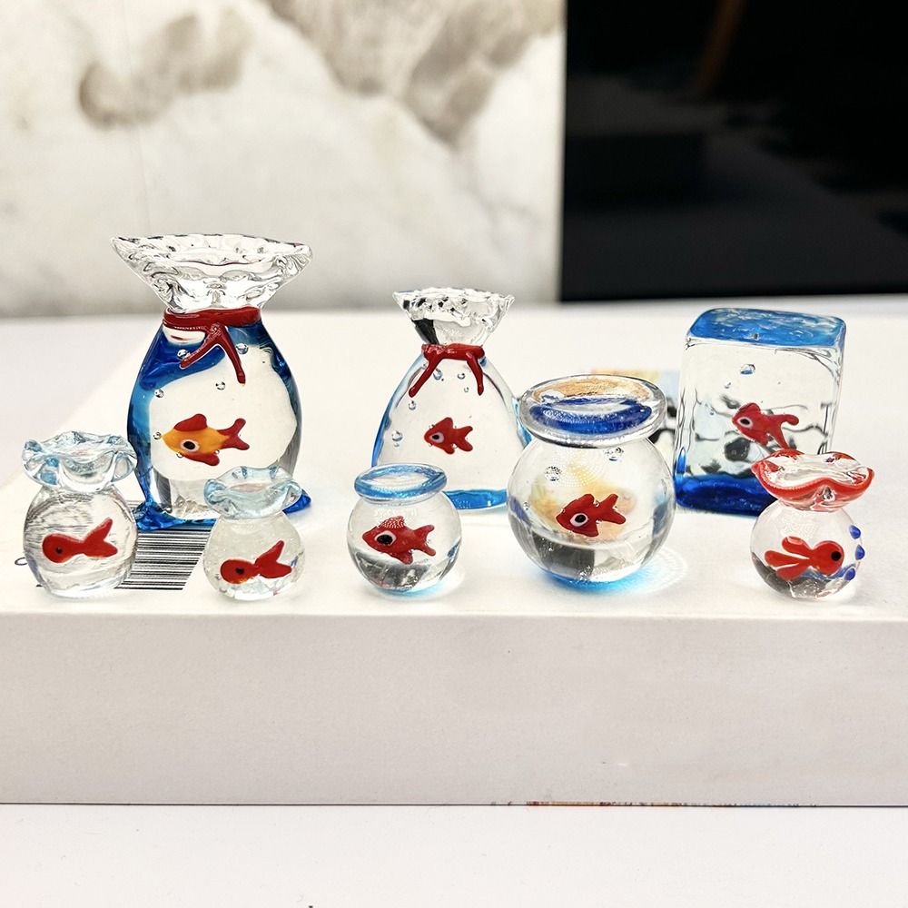 Gift Creative Mini Glass Fish Cute Transparent Aquarium Decoration Vibrant Colors Cartoon Animal Shape Mini Pocket Fish Statue Home Ornament