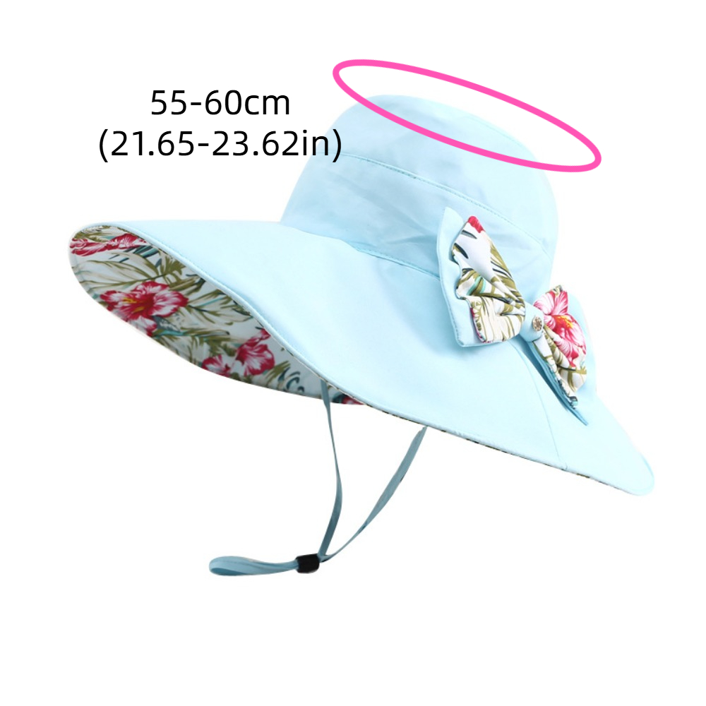 Fashion UV Protection Floral Collapsible Sunhat Bowknot Super Large Brim Sun Protection Cap Double Side Wear Beach Fisherman Hats Holiday