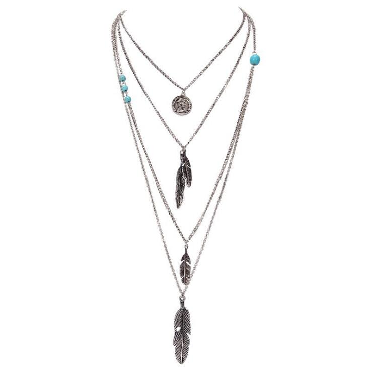 Yuanyan New Brand Fashion Boho Multilayer Feathers Bijoux Charm Necklaces Beads Maxi Necklace Jewelry N60