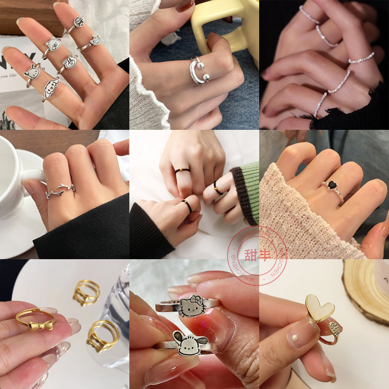 【New Arrivals】Ring Female Sweet Cute Student Couple Ring Love Hello Kitty Opening Adjustable Finger Ring