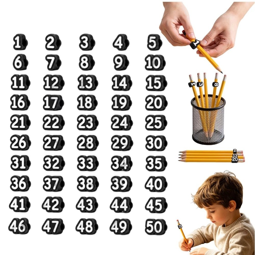 50pcs Protective Cover Soft Pencil Tracking Markers Silicone Cute Numbered Pencil Toppers Reusable Numbered Pencil Caps Girls
