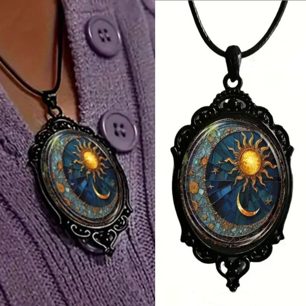 Vintage Gothic Glass Pendant Necklace Alloy Flower Pattern Halloween Necklace Charm Necklace Jewelry Accessories
