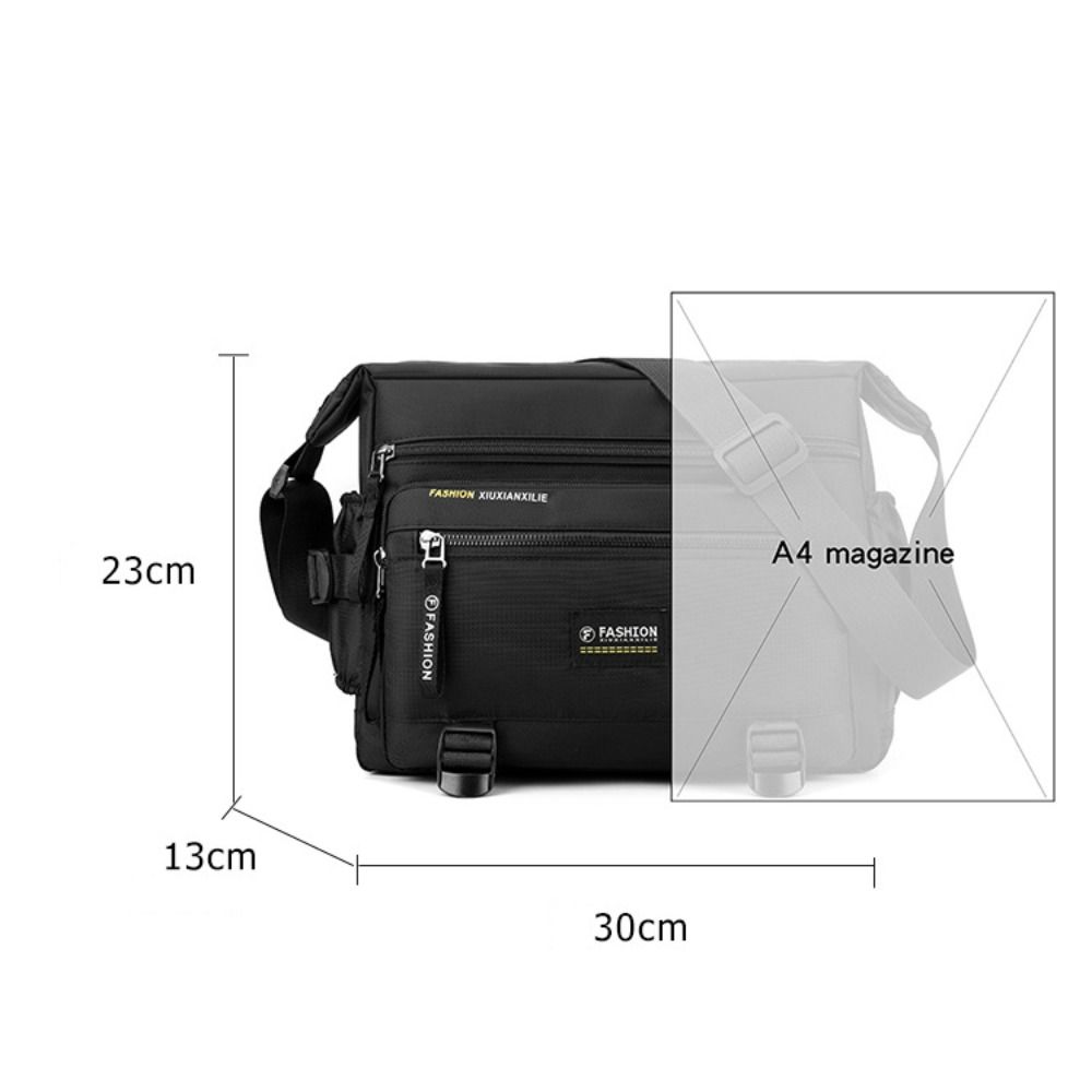 New Nylon Messenger Bag Square Shape Multi-layer Storage Pocket Zipper Large Capacity Shoulder Bag Unisex