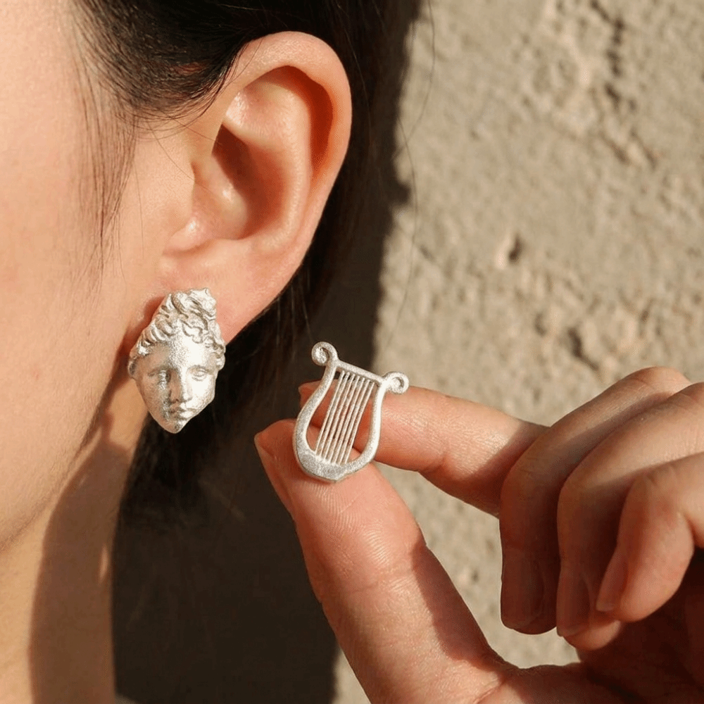 Stylish Vintage Mystical Masked Faces Earrings Gothic Retro Artistic Geometric Earrings Unique Simple Asymmetrica Apollo Lyre Earrings Casual Wear