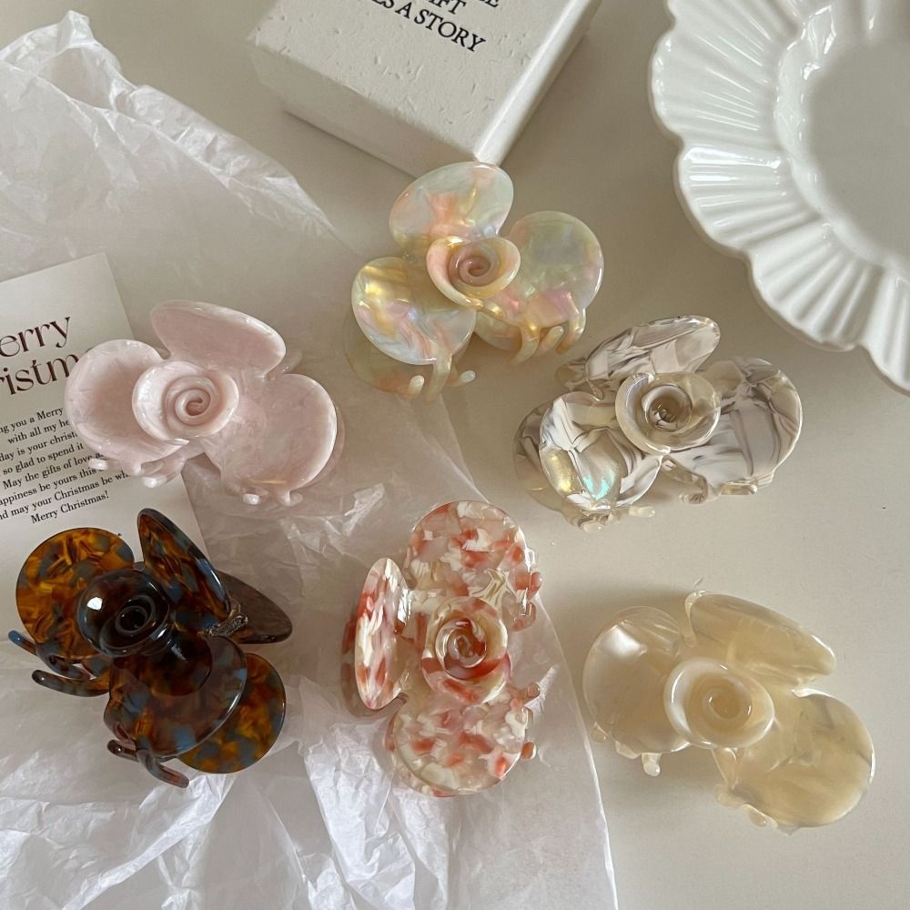 Creative French Style Flower Hair Claw Medium Size Barrette Camellia Hairpin Colorful Shark Clip Travel
