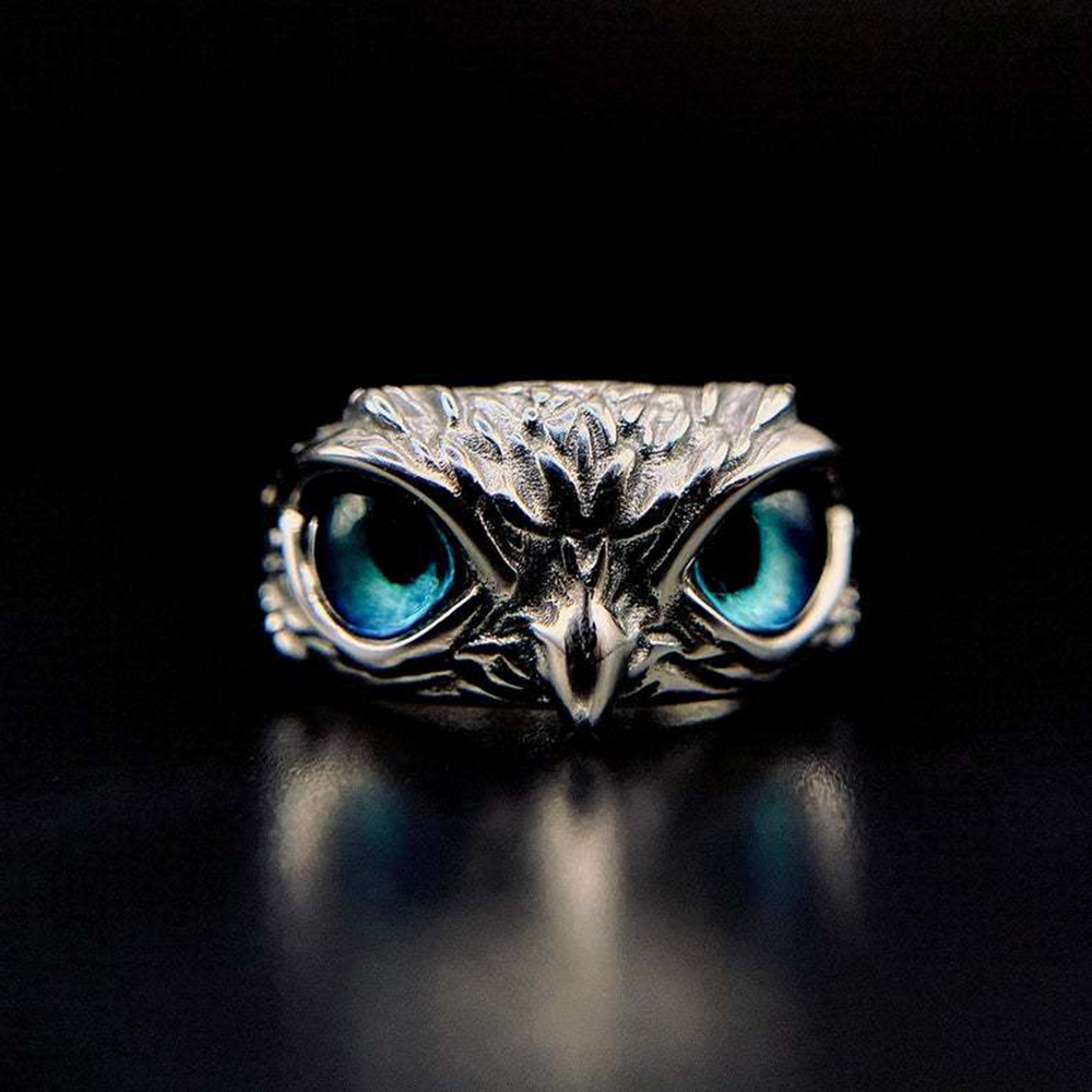 Gift 925 Silver Jewelry Owl Eye Statement Ring Vintage Ring Open Adjustable