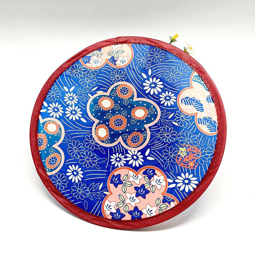 Japanese Style 1PC Summer for Beach Lawn Nylon Round Folding Fans Flying Disk Hand Fan Outdoor