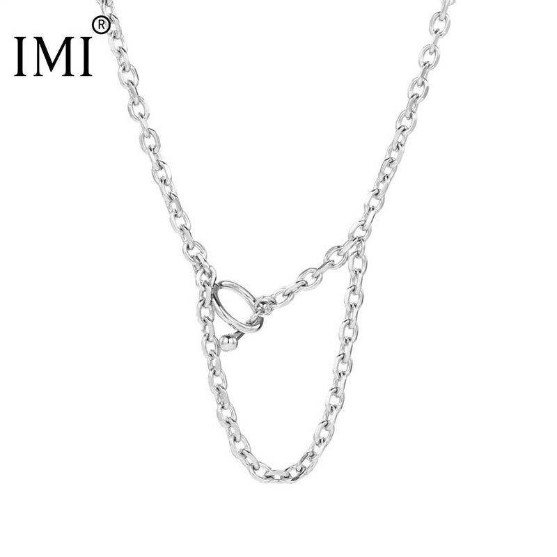 【Fresh original brand retro buckle clasp necklace niche simple titanium steel neck chain for boys and girls YL137