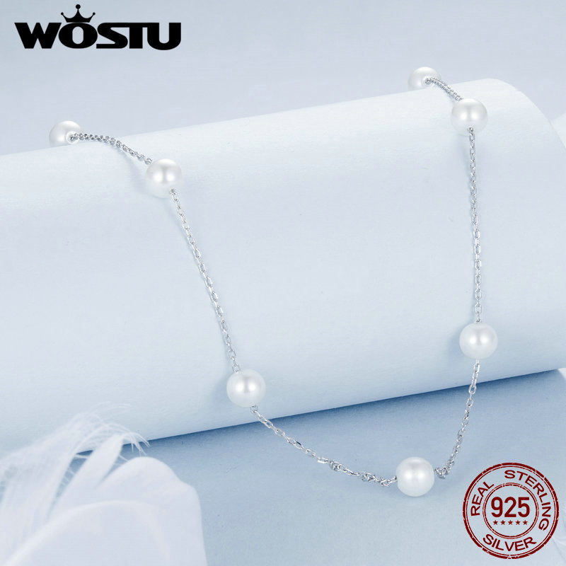 WOSTU Original 925 Sterling Silver Starry Necklace With High-Quality Shell Pearl Star Necklace for Women Daily Fine Jewelry