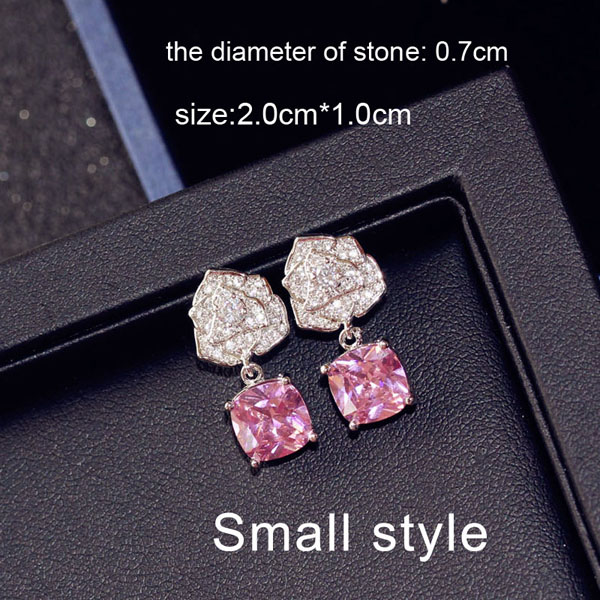 【Exclusive Discount】Fashion Cute Camellia Or Rose Flower Square Pink Cubic Stone Earrings wo Young Girl Birthday Gift