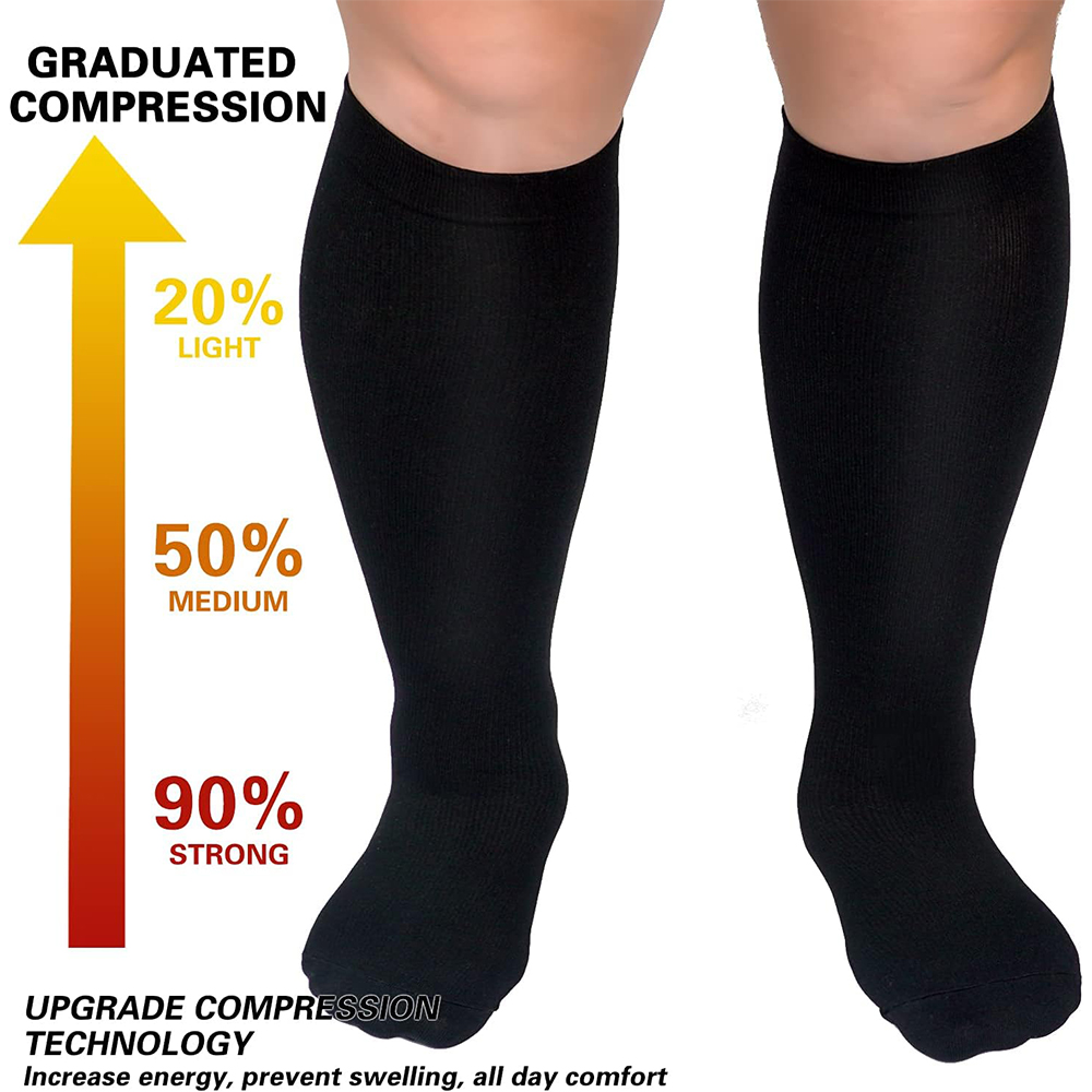 Wenefang Fashion 1Pair 20-30 MmHg Men and Women Plus Size 2XL-7XL Varicose Vein Support Socks Calf Compression Stockings for Sports Running Yoga