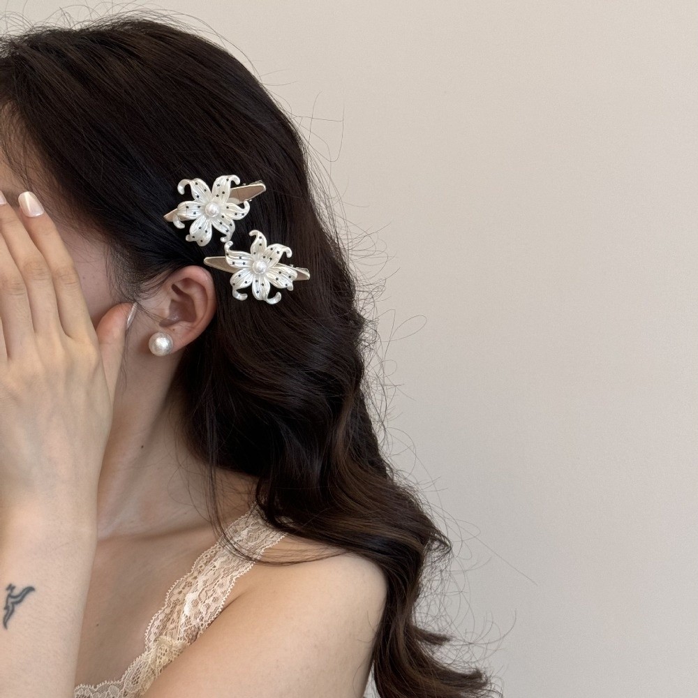 Vintage Beige Flower Hair Clips Star Print Flower Hairpins Aesthetic Look Vintage Side Clip Women