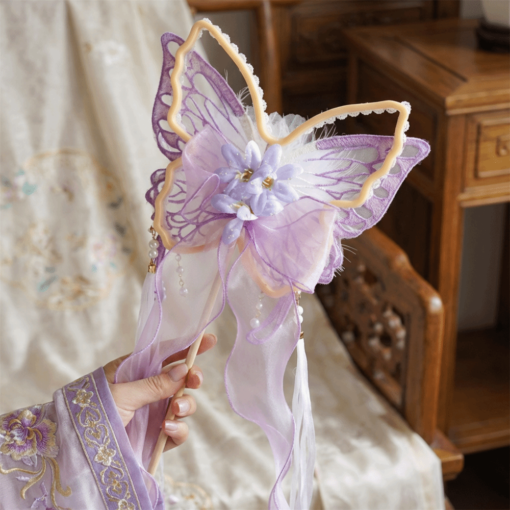 Dance Fan Chinese Style Retro Butterfly Fan Traditional Fluffy Embroidery Fan Ancient Decorative Fairy Fan Photography Prop