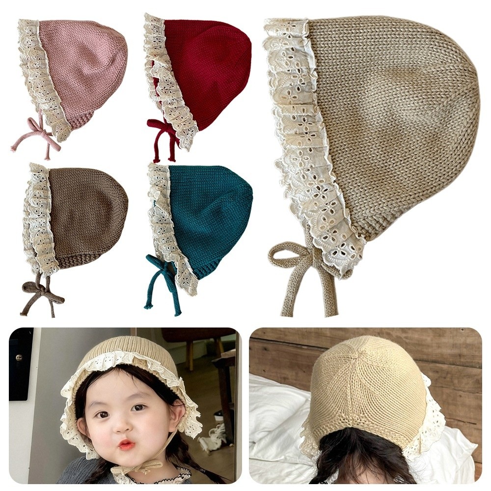 Cute Ruffle Lace Winter Baby Hat Soft Princess Style Children Hat Warm Knitted Wool Hat for Boys and Girls