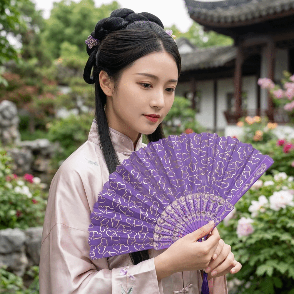 Traditional Chinese Style Folding Fan with Tassels Portable Hand Cranked Fan Decorative Classic Handmade Fan For Dancing