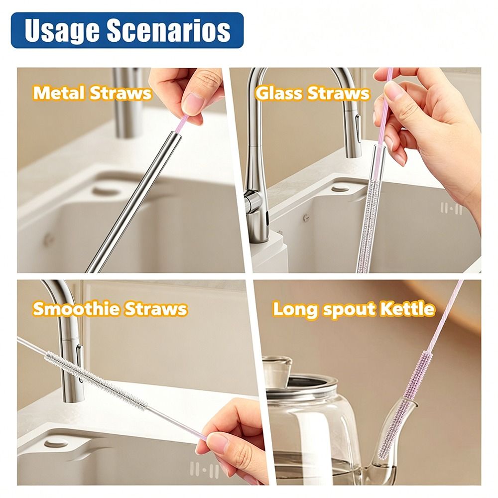 Durable Reusable Silicone Straw Cleaning Brush Long Household Gap Brush Kitchen Gadgets Cleaning Tool for Stanley
