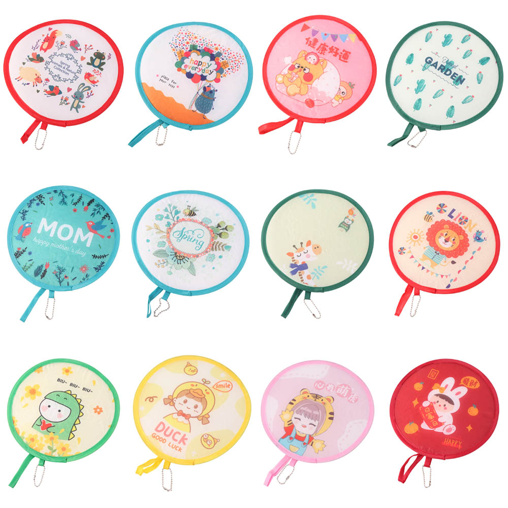 Creative Round Collapsible Pocket Fan Mini Portable Handheld Fan Cartoon Pattern Cute Foldable Fan Summer