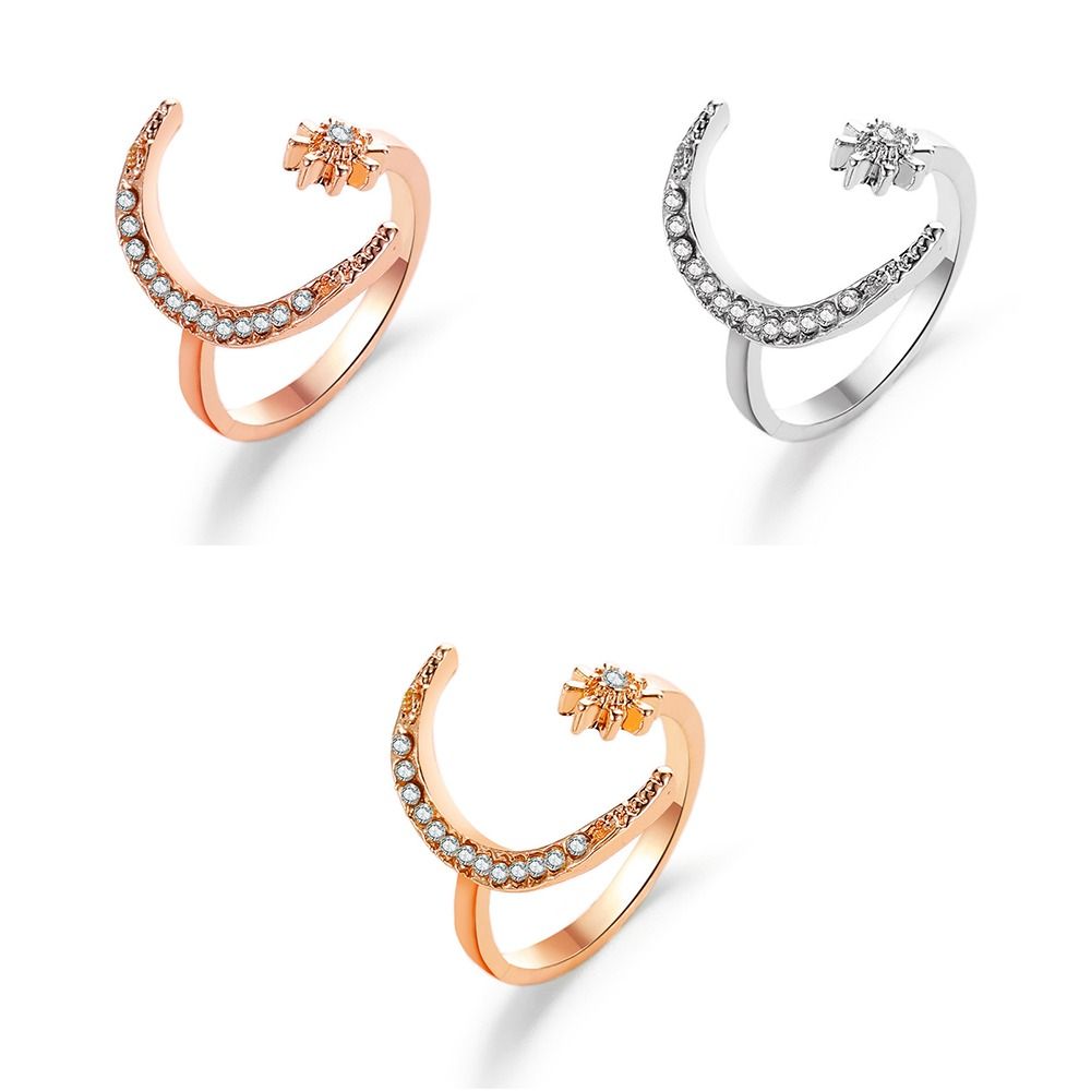 Retro Star Moon Opening Rings Alloy Couple Ring Adjustable Street Style Crescent Moon Ring Women