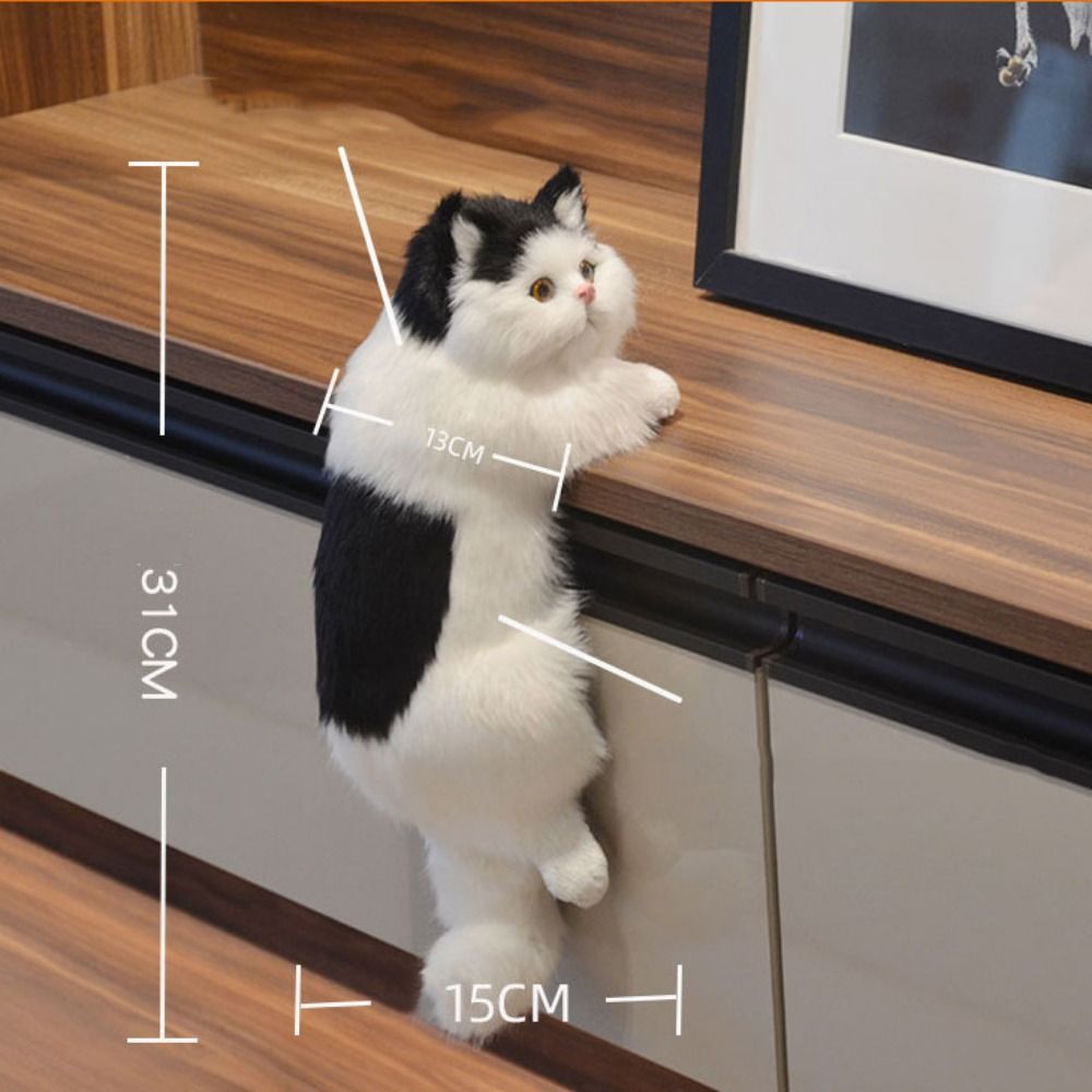 Realistic Furry Hanging Cat Simulation Plush Cat Animal Figurines Home Decoration Cute Kitten Model Soft Toy Ornament