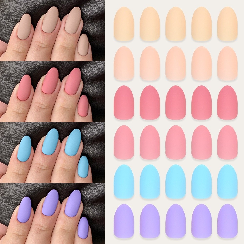 288pcs New Solid Color False Nails Glossy Finish Medium Almond Acrylic Fake Nails Matte Finish Press On Nails Daily Wear