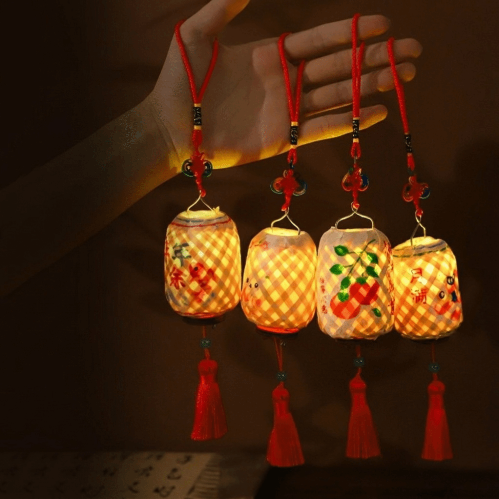 Hanfu Accessories Weaving Mid-Autumn Festival Lantern Bamboo Weaving Cage Handmade Luminous Lantern Tassels Handheld Bamboo Portable Lantern Parent Child Games