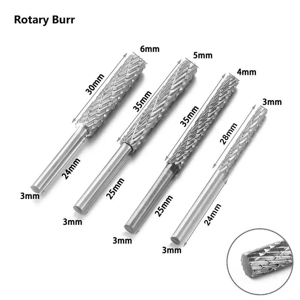 1Pcs New 3/4/5/6mm Rotary File Finishing Metal HSS Grinding Head Dual Slot Carbide Burr Milling Cutter For Root Tone Wood Plastic Aluminum