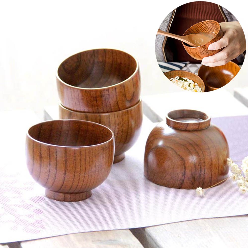 Sala Art Food Fruit Eating Bamboo Children Handmade Tableware Noodles Natural Wood Wooden Bowl Rice Bowls Japanese Style